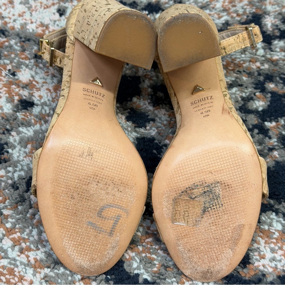SCHUTZ ‘Enida’ Block Heel Sandal in Tan Cork Size 6.5 - Picture 15 of 16